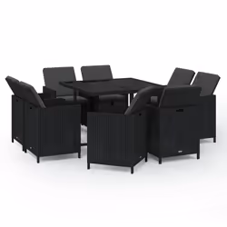 vidaXL Set da Pranzo da Giardino 9 pz con Cuscini Nero in Polyrattan - Vista aggiuntiva 2