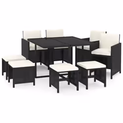 vidaXL Set da Pranzo da Giardino 9 pz con Cuscini Nero in Polyrattan - Vista aggiuntiva 2