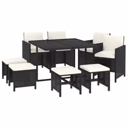 vidaXL Set da Pranzo da Giardino 9 pz con Cuscini Nero in Polyrattan - Vista aggiuntiva 3