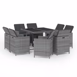 vidaXL Set Pranzo da Giardino 9 pz con Cuscini in Polyrattan Grigio - Vista aggiuntiva 2