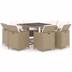 vidaXL Set da Pranzo da Giardino 9 pz con Cuscini in Polyrattan Beige - Vista aggiuntiva 2
