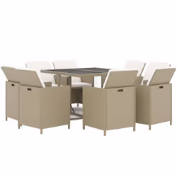 vidaXL Set da Pranzo da Giardino 9 pz con Cuscini in Polyrattan Beige - Vista aggiuntiva 3