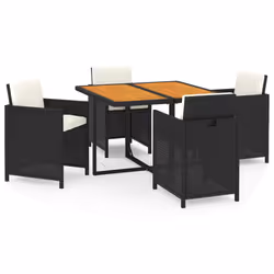 vidaXL Set da Pranzo da Giardino 5 pz con Cuscini in Polyrattan Nero - Vista aggiuntiva 2