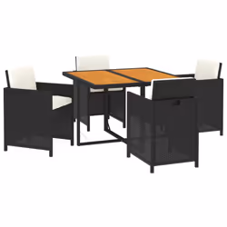 vidaXL Set da Pranzo da Giardino 5 pz con Cuscini in Polyrattan Nero - Vista aggiuntiva 3