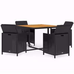vidaXL Set da Pranzo da Giardino 5 pz con Cuscini in Polyrattan Nero - Vista aggiuntiva 2