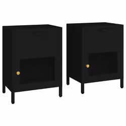 vidaXL Comodini 2 pz Neri 40x30x54,5 cm Acciaio e Vetro - Vista aggiuntiva 2