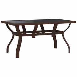 vidaXL Tavolo da Giardino Marrone e Nero 140x70x70 cm Acciaio e Vetro - Vista aggiuntiva 2