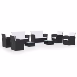 vidaXL Set Divani da Giardino 8 pz con Cuscini in Polyrattan Nero - Vista aggiuntiva 2