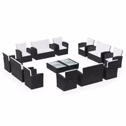 vidaXL Set Divani da Giardino 16 pz con Cuscini in Polyrattan Nero - Vista aggiuntiva 2