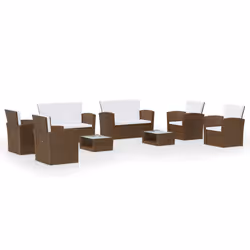 vidaXL Set Divani da Giardino 8 pz con Cuscini in Polyrattan Marrone - Vista aggiuntiva 2