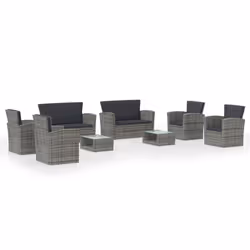 vidaXL Set Divani da Giardino 8 pz con Cuscini in Polyrattan Grigio - Vista aggiuntiva 2