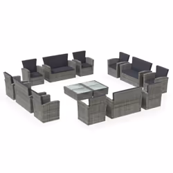 vidaXL Set Divani da Giardino 16 pz con Cuscini in Polyrattan Grigio - Vista aggiuntiva 2