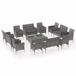 vidaXL Set Divani da Giardino 16 pz con Cuscini in Polyrattan Grigio - Vista aggiuntiva 2