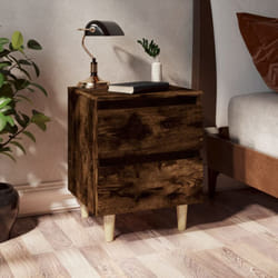 Comodino da Camera da Letto, Tavolino da notte con Gambe in Legno Massello Rovere Fumo 40x35x50 cm Vidaxl