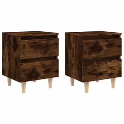 vidaXL Comodini con Gambe in Legno Massello 2pz Rovere Fumo 40x30x50cm - Vista aggiuntiva 2