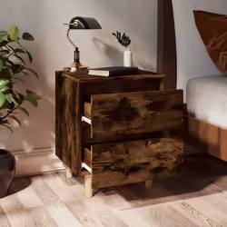 vidaXL Comodini con Gambe in Legno Massello 2pz Rovere Fumo 40x30x50cm - Vista aggiuntiva 3