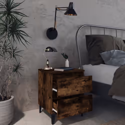 vidaXL Comodino con Gambe in Metallo Rovere Fumo 40x35x50 cm - Vista aggiuntiva 3