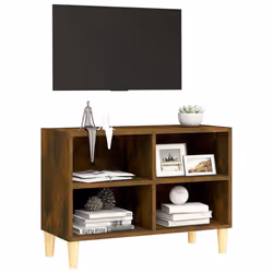 vidaXL Mobile TV con Gambe in Legno Massello Rovere Fumo 69,5x30x50 cm - Vista aggiuntiva 3