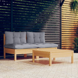 vidaXL Set Divani da Giardino 3 pz con Cuscini Grigi Massello di Pino