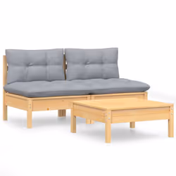 vidaXL Set Divani da Giardino 3 pz con Cuscini Grigi Massello di Pino - Vista aggiuntiva 2