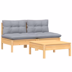 vidaXL Set Divani da Giardino 3 pz con Cuscini Grigi Massello di Pino - Vista aggiuntiva 3