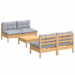 vidaXL Set Divani da Giardino 5 pz con Cuscini Grigi Massello di Pino - Vista aggiuntiva 3