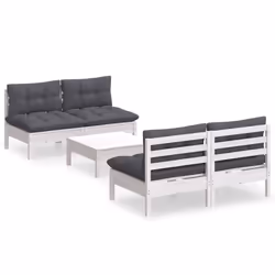 vidaXL Set Divani da Giardino 5 pz con Cuscini Antracite Legno di Pino - Vista aggiuntiva 2