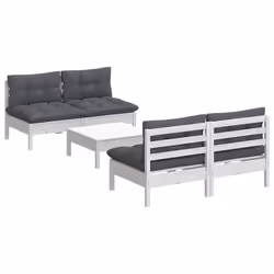 vidaXL Set Divani da Giardino 5 pz con Cuscini Antracite Legno di Pino - Vista aggiuntiva 3