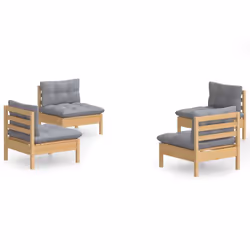 vidaXL Set Divani da Giardino 4 pz con Cuscini Grigi Massello di Pino - Vista aggiuntiva 2