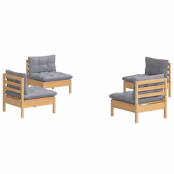 vidaXL Set Divani da Giardino 4 pz con Cuscini Grigi Massello di Pino - Vista aggiuntiva 3
