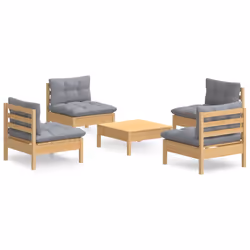 vidaXL Set Divani da Giardino 5 pz con Cuscini Grigi Massello di Pino - Vista aggiuntiva 2