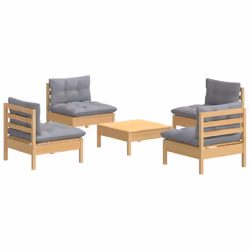 vidaXL Set Divani da Giardino 5 pz con Cuscini Grigi Massello di Pino - Vista aggiuntiva 3