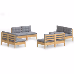 vidaXL Set Divani da Giardino 8 pz con Cuscini Grigi Massello di Pino - Vista aggiuntiva 2