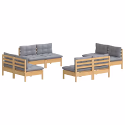 vidaXL Set Divani da Giardino 8 pz con Cuscini Grigi Massello di Pino - Vista aggiuntiva 3