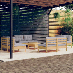 vidaXL Set Divani da Giardino 9 pz con Cuscini Grigi Massello di Pino