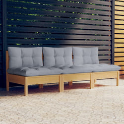 Divano da Giardino a 3 Posti con Cuscini Grigi Massello di Pinocod mxl 121443