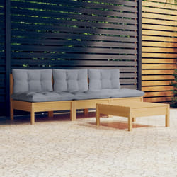 vidaXL Set Divani da Giardino 4 pz con Cuscini Grigi Massello di Pino