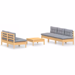 vidaXL Set Divani da Giardino 6 pz con Cuscini Grigi Massello di Pino - Vista aggiuntiva 2