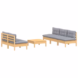 vidaXL Set Divani da Giardino 6 pz con Cuscini Grigi Massello di Pino - Vista aggiuntiva 3