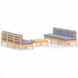 vidaXL Set Divani da Giardino 7 pz con Cuscini Grigi Massello di Pino - Vista aggiuntiva 2