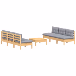 vidaXL Set Divani da Giardino 7 pz con Cuscini Grigi Massello di Pino - Vista aggiuntiva 3