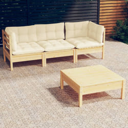 vidaXL Set Salotto da Giardino 4 pz con Cuscini Crema in Legno di Pino
