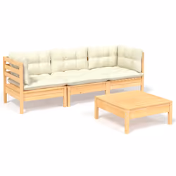 vidaXL Set Salotto da Giardino 4 pz con Cuscini Crema in Legno di Pino - Vista aggiuntiva 2