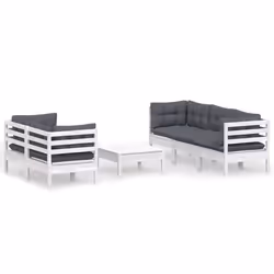 vidaXL Set Divani da Giardino 6 pz con Cuscini Antracite Legno di Pino - Vista aggiuntiva 2