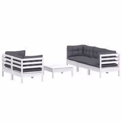 vidaXL Set Divani da Giardino 6 pz con Cuscini Antracite Legno di Pino - Vista aggiuntiva 3