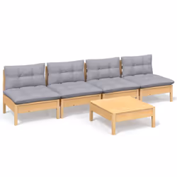 vidaXL Set Divani da Giardino 5 pz con Cuscini Grigi Massello di Pino - Vista aggiuntiva 2
