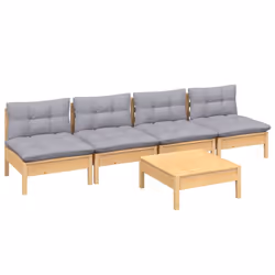 vidaXL Set Divani da Giardino 5 pz con Cuscini Grigi Massello di Pino - Vista aggiuntiva 3