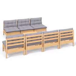 vidaXL Set Divani da Giardino 8 pz con Cuscini Grigi Massello di Pino - Vista aggiuntiva 2