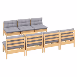 vidaXL Set Divani da Giardino 8 pz con Cuscini Grigi Massello di Pino - Vista aggiuntiva 3