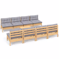 vidaXL Set Divani da Giardino 9 pz con Cuscini Grigi Massello di Pino - Vista aggiuntiva 2